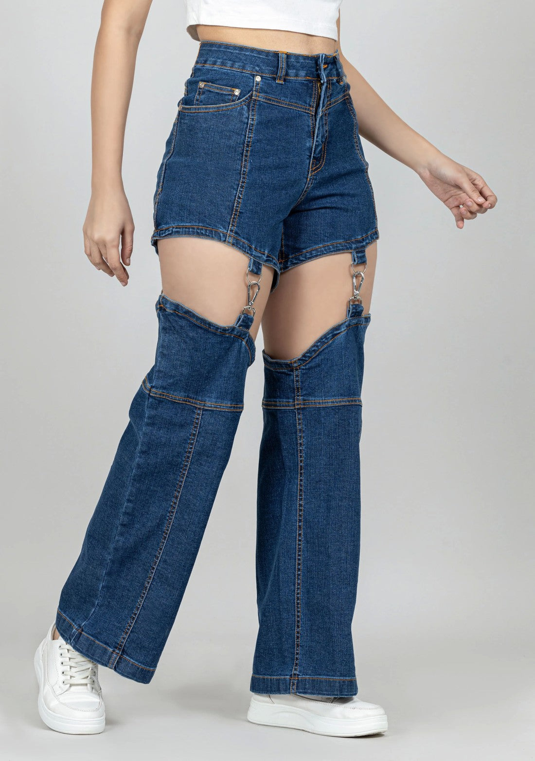 Blue Wide Leg Women's Ultra Fashion Detachable Jeans bottom wear