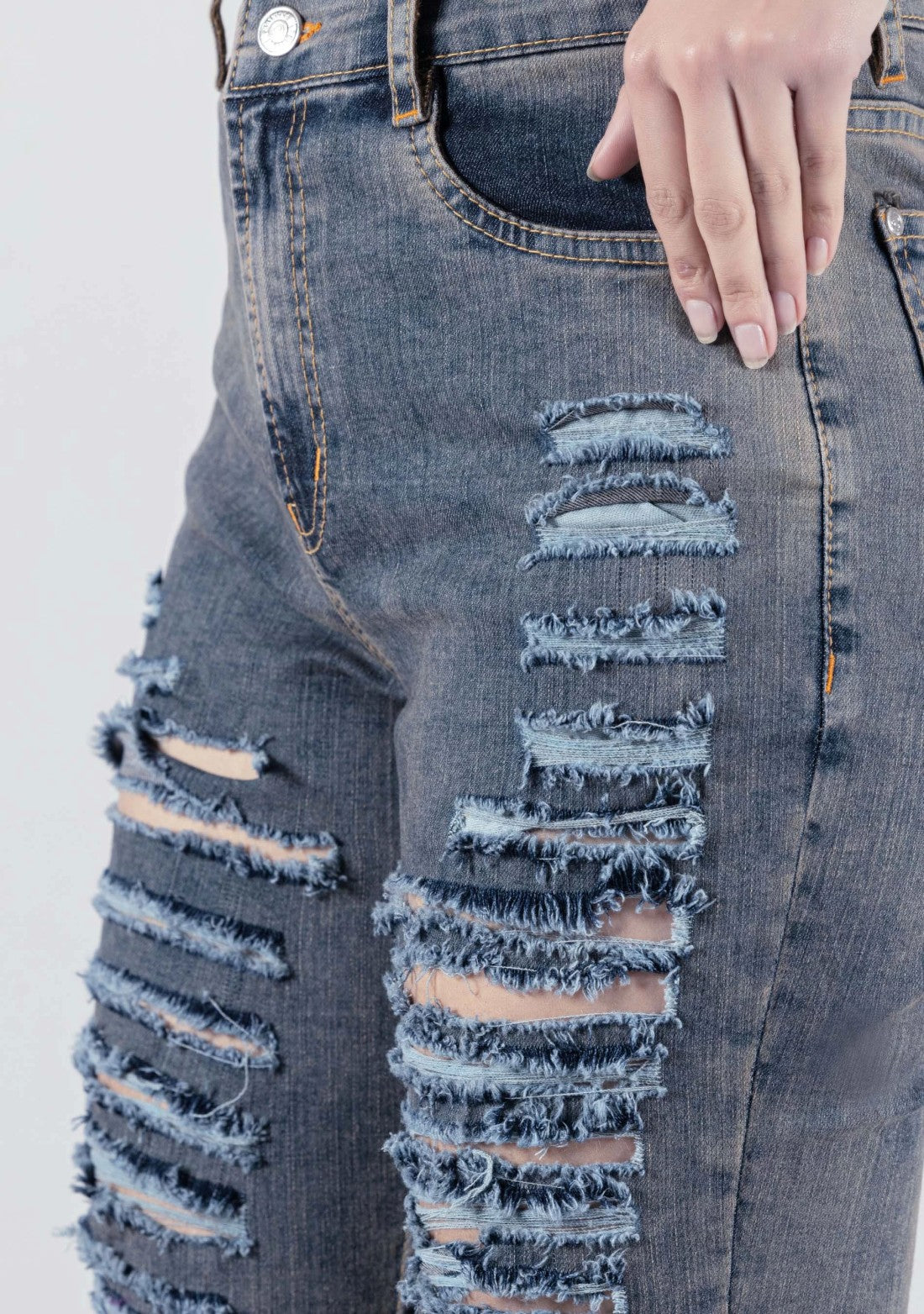 Blue Slim Fit Distressed Frayed Fringe Women's Jeans bottom wear