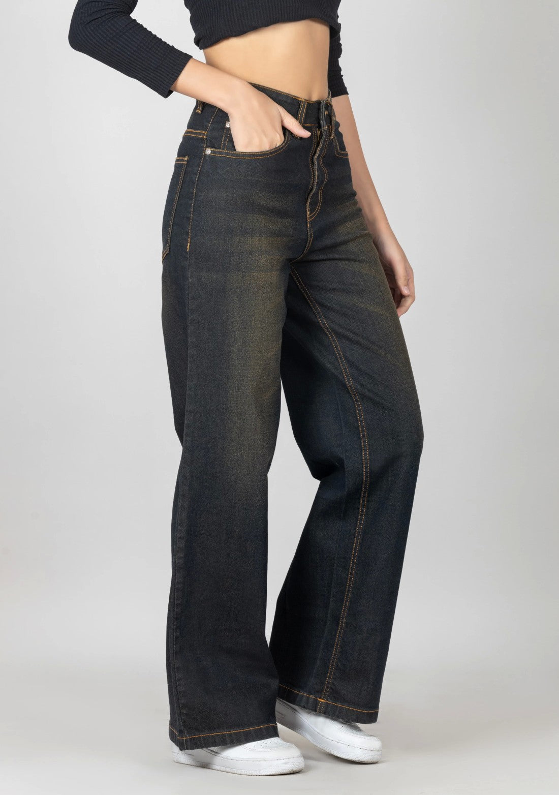 Brownish Blue Wide Leg Women's Jeans bottom wear