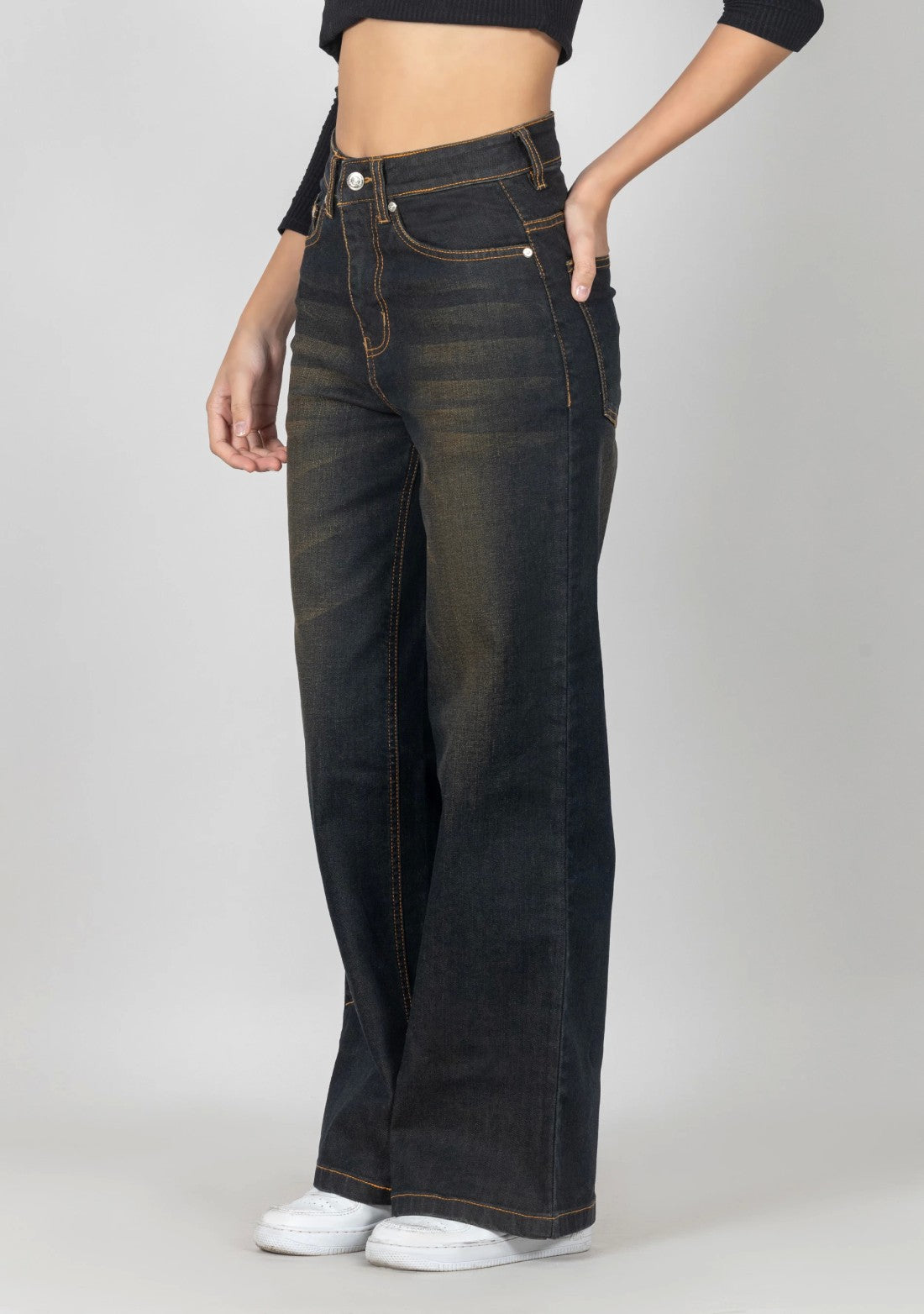 Brownish Blue Wide Leg Women's Jeans bottom wear