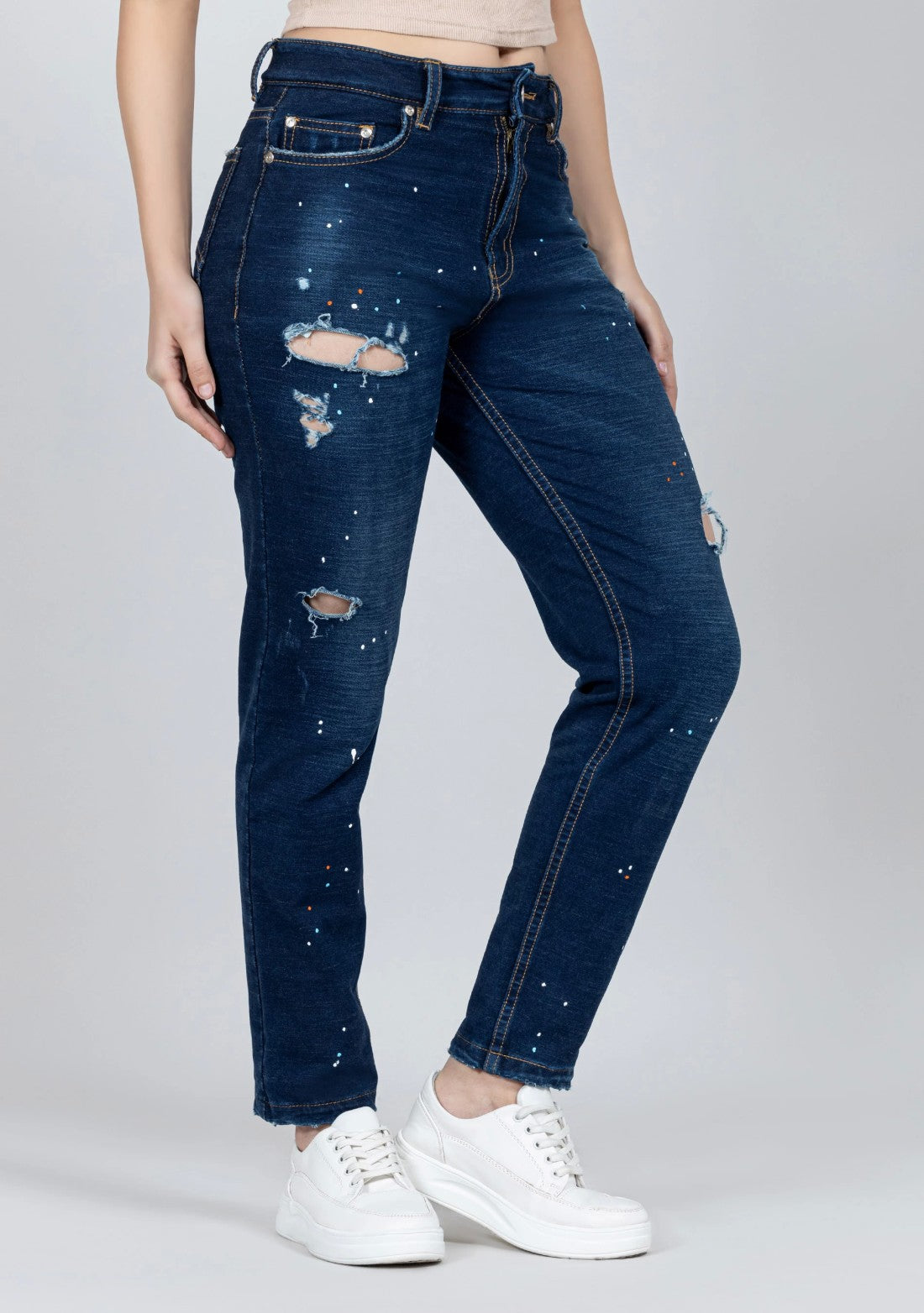 Blue Slim Fit Women's Distressed Jeans bottom wear