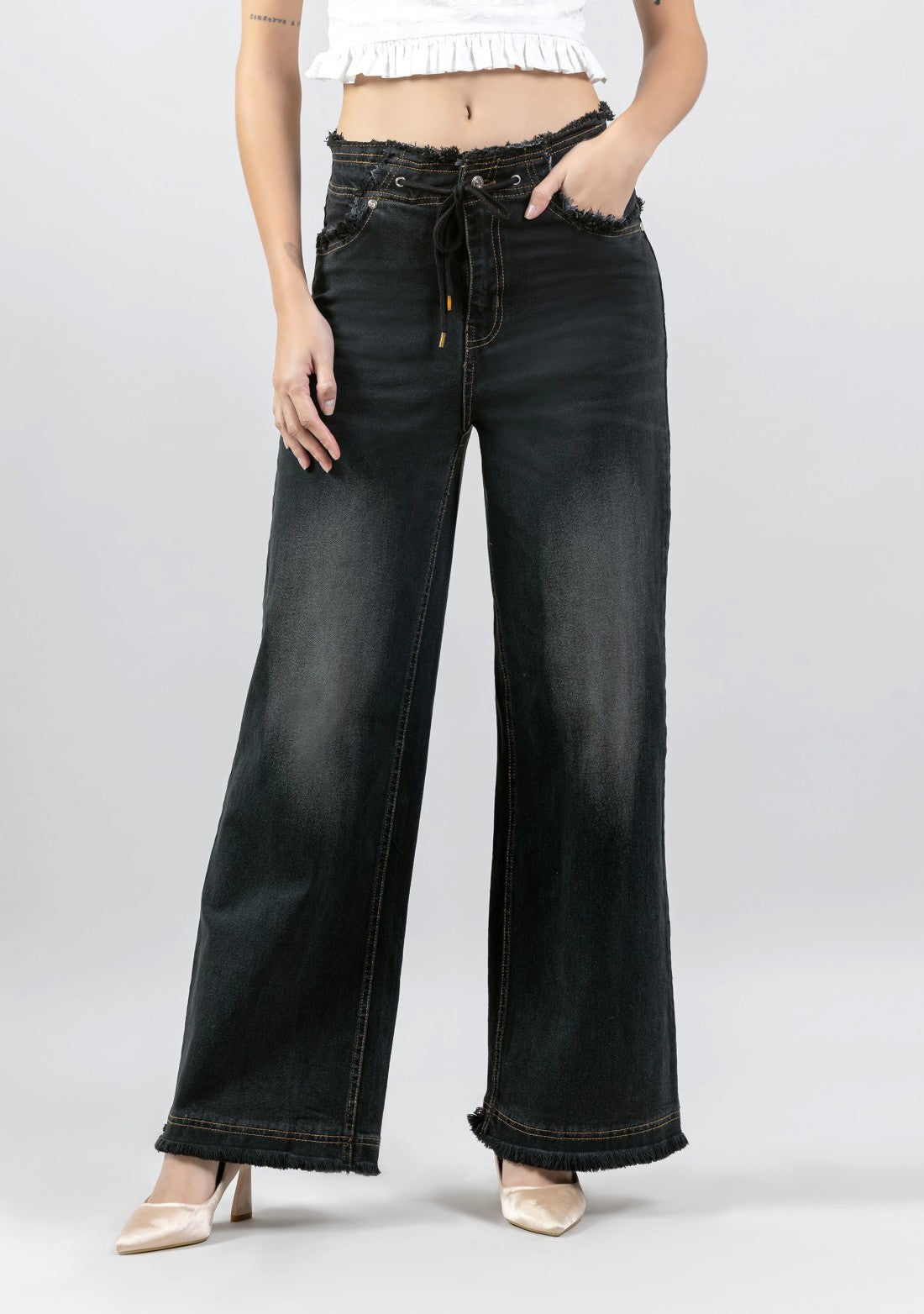 Black Wide Leg Women's Fashion Jeans bottom wear