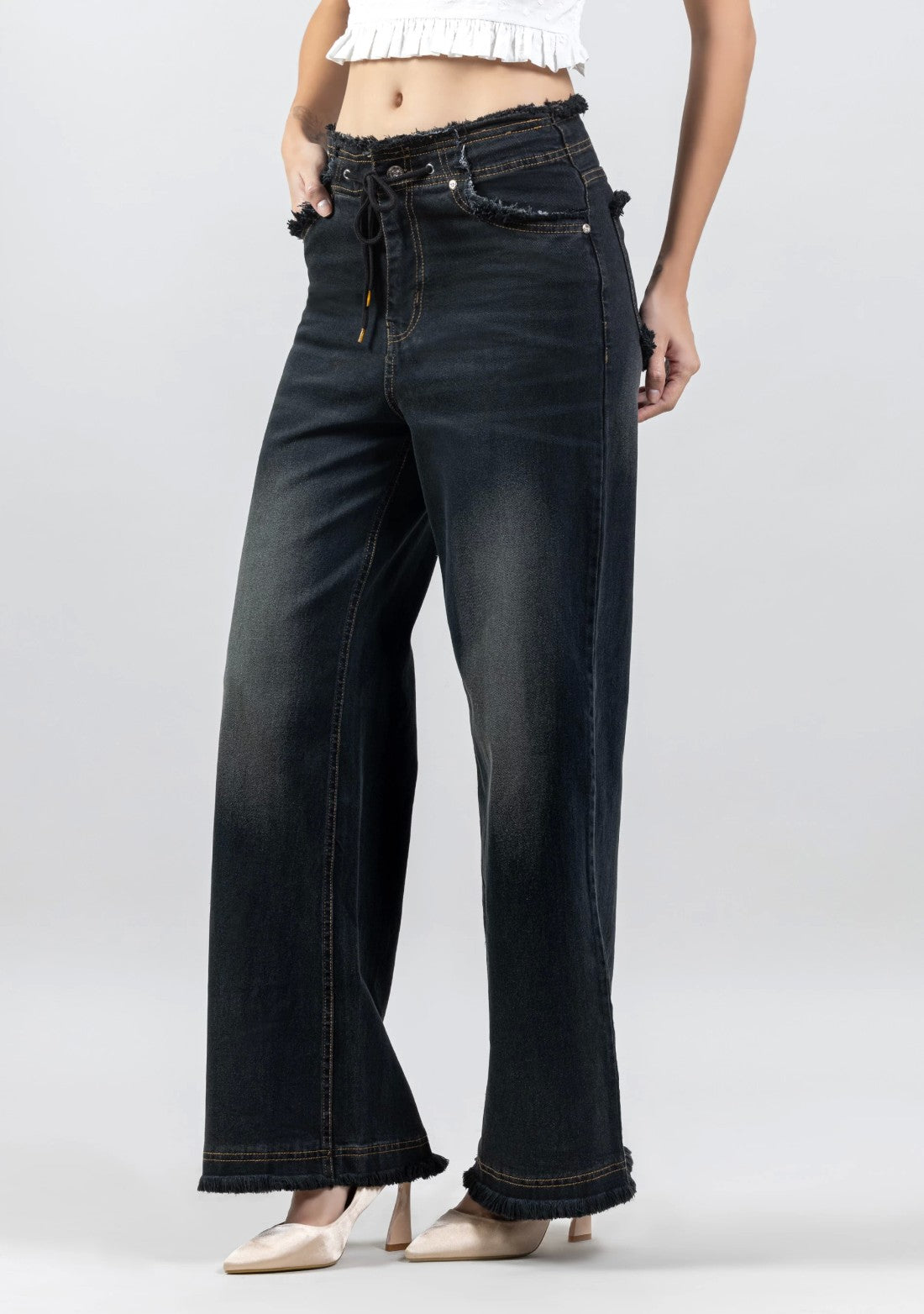 Black Wide Leg Women's Fashion Jeans bottom wear