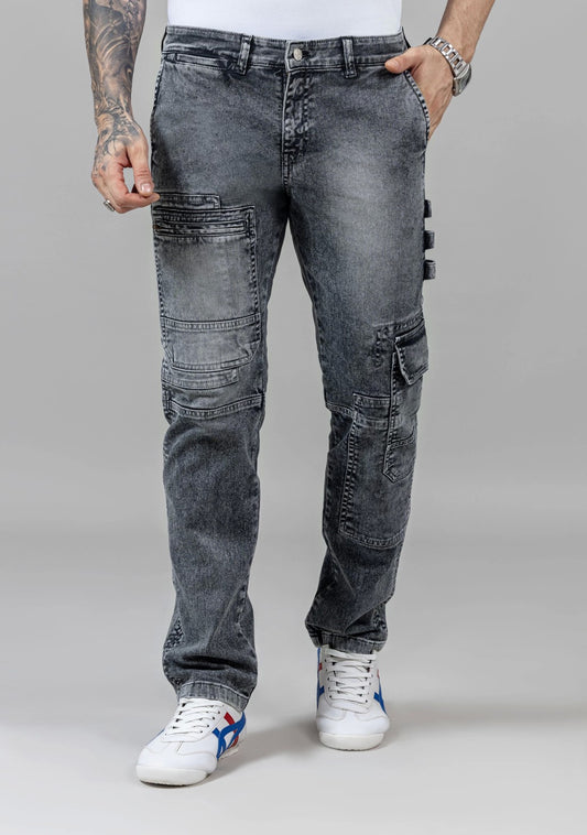 Grey Straight Fit Cut and Sew Men's Fashion Jeans Male Bottomwear