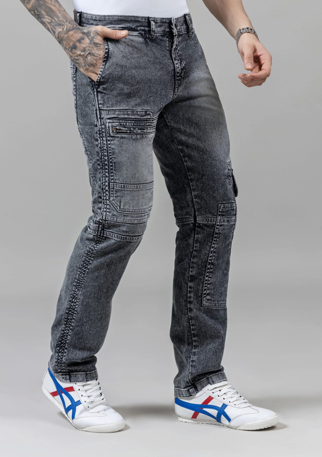 Grey Straight Fit Cut and Sew Men's Fashion Jeans Male Bottomwear