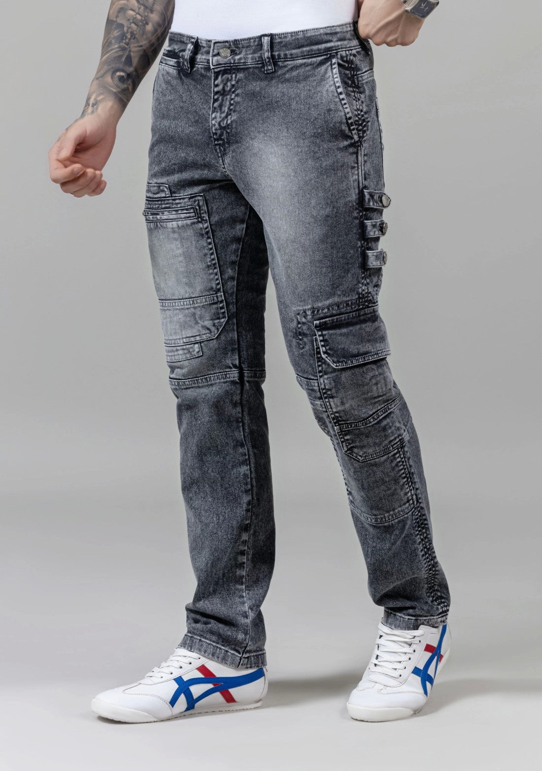 Grey Straight Fit Cut and Sew Men's Fashion Jeans Male Bottomwear