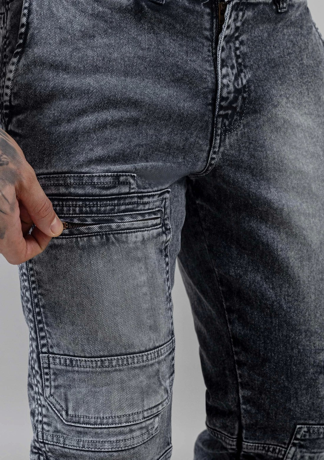 Grey Straight Fit Cut and Sew Men's Fashion Jeans Male Bottomwear