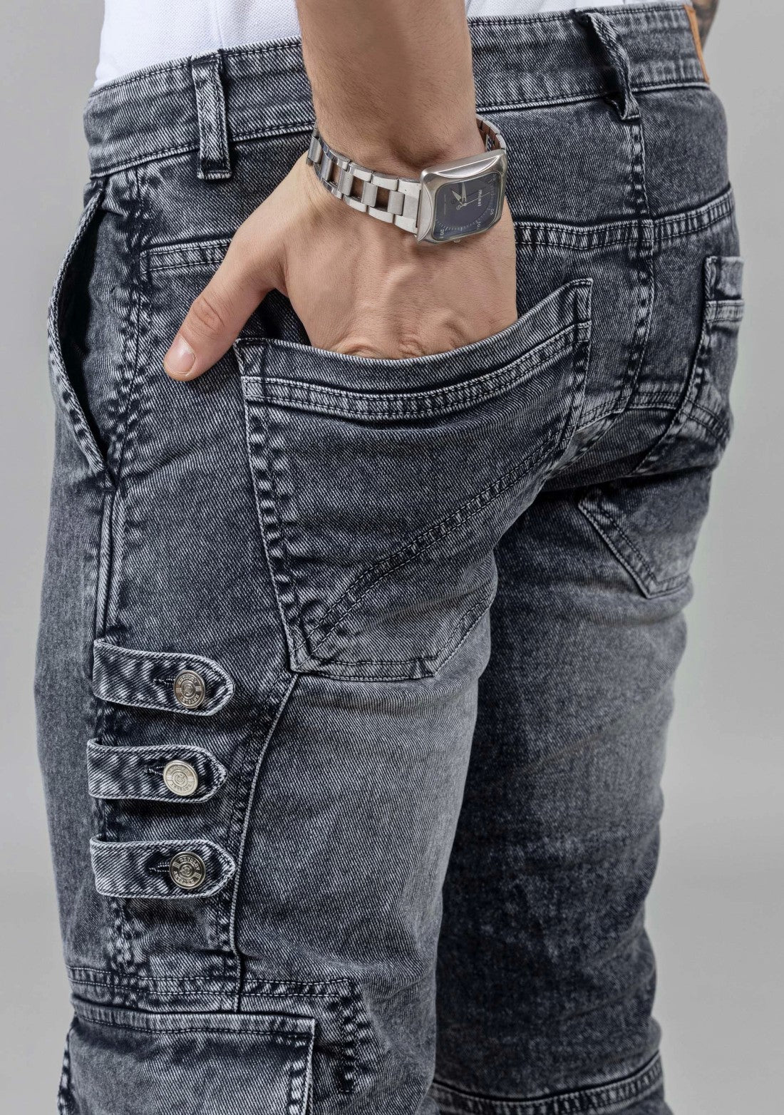 Grey Straight Fit Cut and Sew Men's Fashion Jeans Male Bottomwear