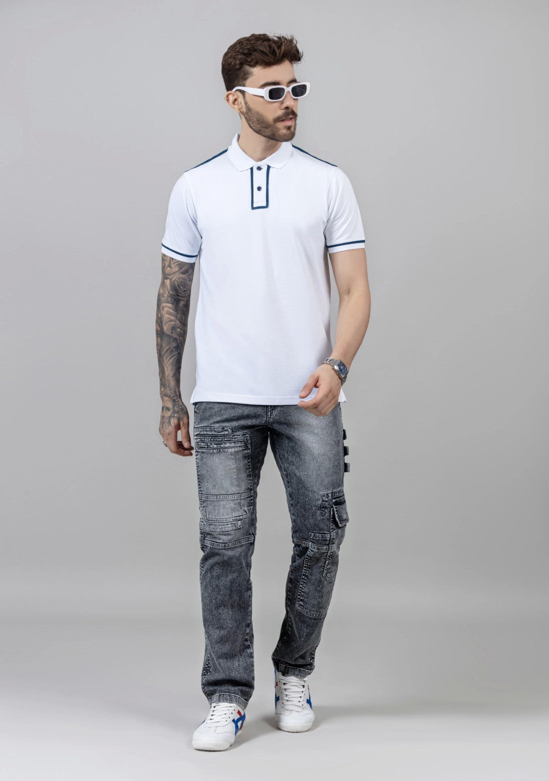 Grey Straight Fit Cut and Sew Men's Fashion Jeans Male Bottomwear