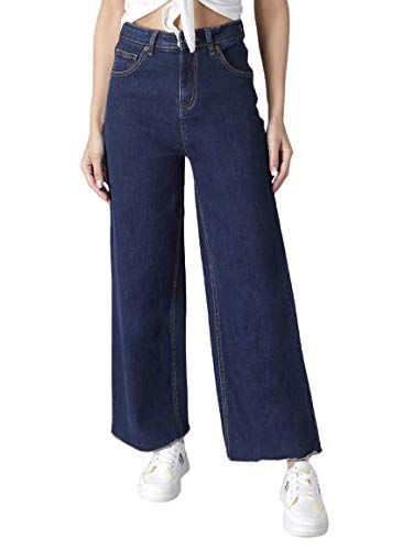 Womens Solid High Rise Cotton Lycra Blend Relaxed Fit Ankle Length Jeans bottomwear