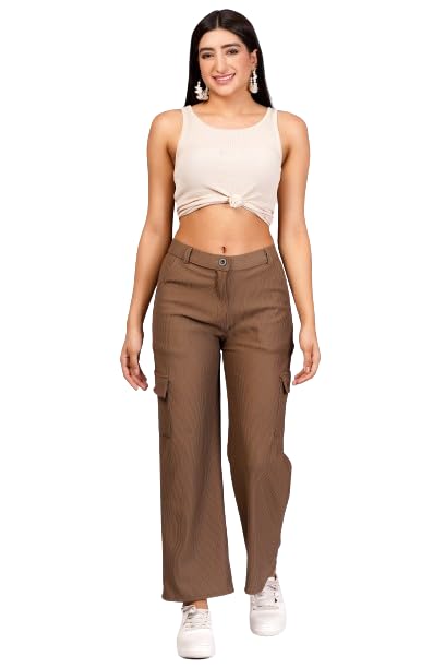 Sheen and Shine Women's & Girls' Cargo Baggy Jeans for Girls & Women Solid High Waist with Pockets Cargo Pants 4 bottomwear