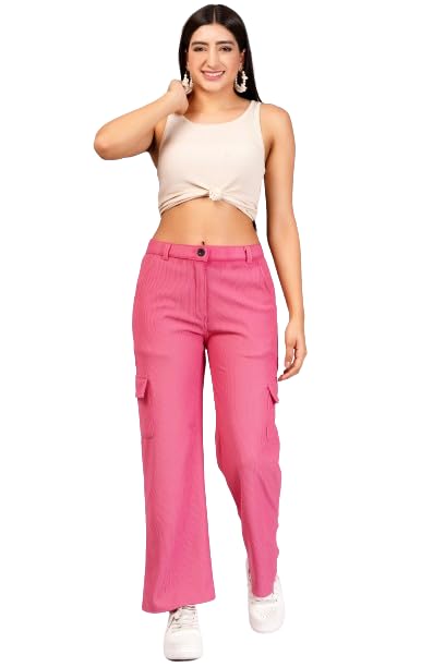 Sheen and Shine Women's & Girls' Cargo Baggy Jeans for Girls & Women Solid High Waist with Pockets Cargo Pants bottomwear