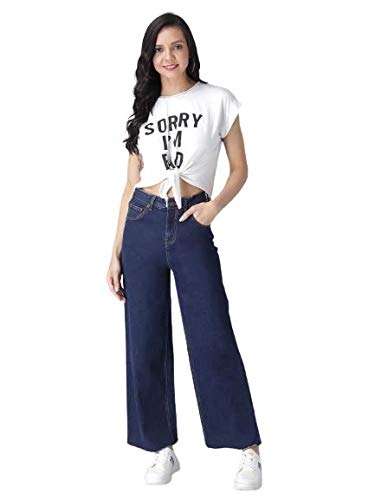 Womens Solid High Rise Cotton Lycra Blend Relaxed Fit Ankle Length Jeans bottomwear