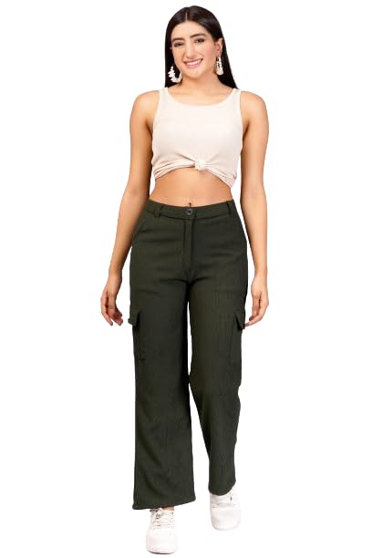 Sheen and Shine Women's & Girls' Cargo Baggy Jeans for Girls & Women Solid High Waist with Pockets Cargo Pants  bottomwear