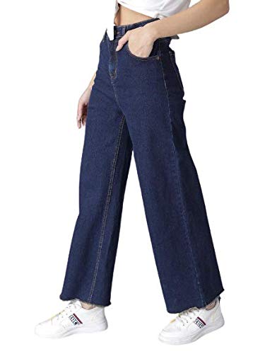 Womens Solid High Rise Cotton Lycra Blend Relaxed Fit Ankle Length Jeans bottomwear