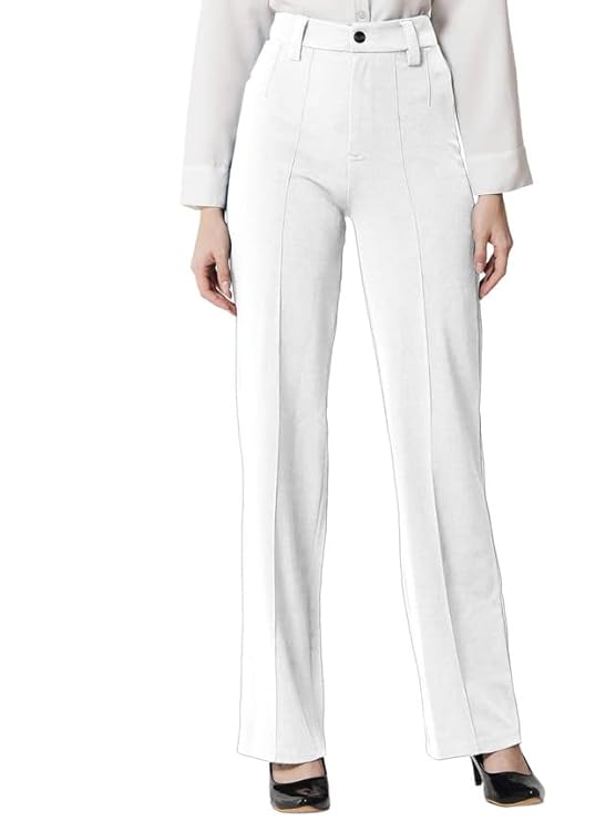 SIRIL Women's Lycra Solid Regular Fit Button and Zipper Clouser Straight Trouser Pant bottomwear