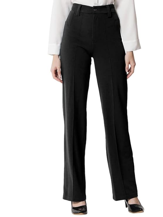 SIRIL Women's Lycra Solid Regular Fit Button and Zipper Clouser Straight Trouser Pant bottomwear