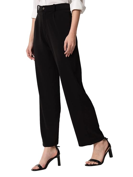 Women's High Rise Viscose Rayon Relaxed Fit Trousers bottomwear