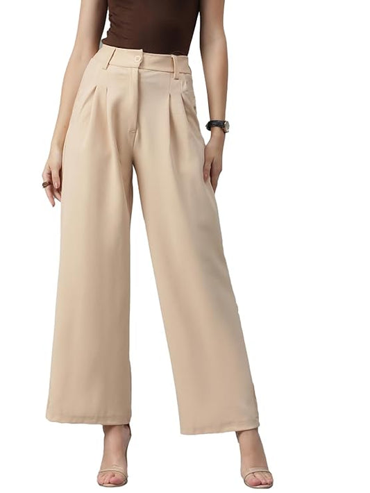 female High Rise Viscose Rayon Relaxed Fit Korean Trousers bottomwear