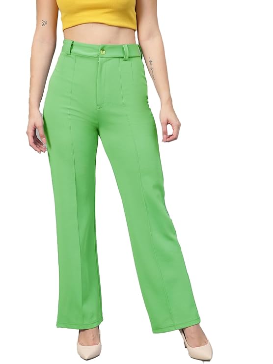 Women's Regular Fit High Rise Solid Trousers bottomwear