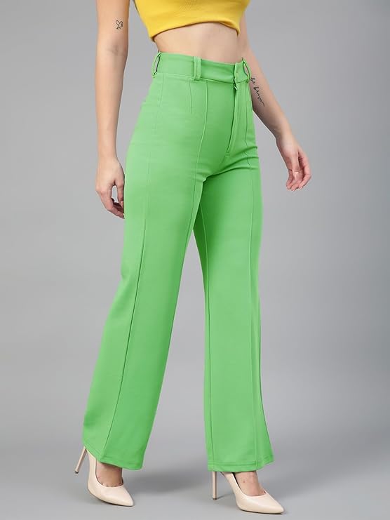 Women's Regular Fit High Rise Solid Trousers bottomwear