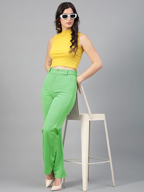 Women's Regular Fit High Rise Solid Trousers bottomwear