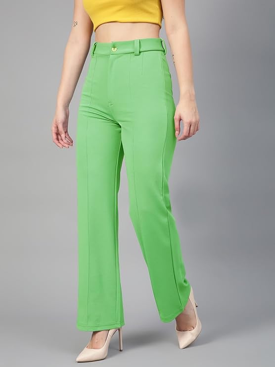 Women's Regular Fit High Rise Solid Trousers bottomwear