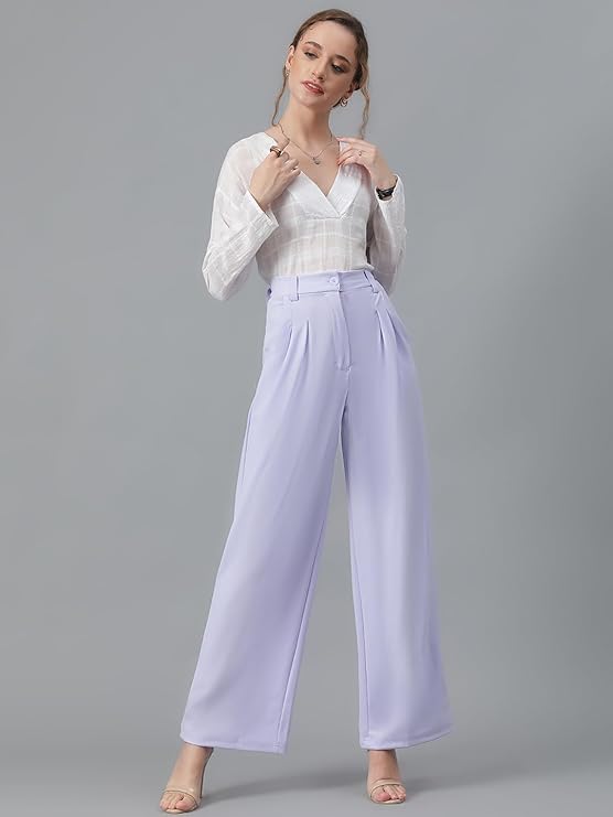 female High Rise Viscose Rayon Relaxed Fit Korean Trousers bottomwear