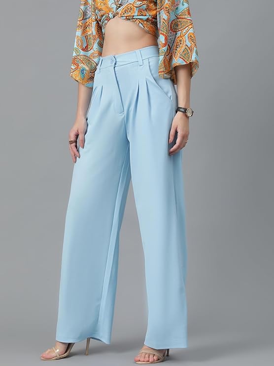 female High Rise Viscose Rayon Relaxed Fit Korean Trousers bottomwear