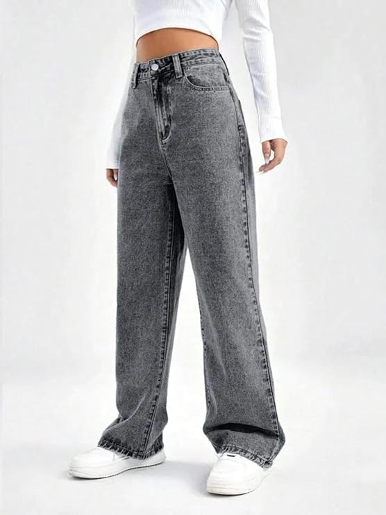 female High Waist Boyfriend Women Jeans Cotton Lycra Stretchable Wide Leg Denim bottomwear