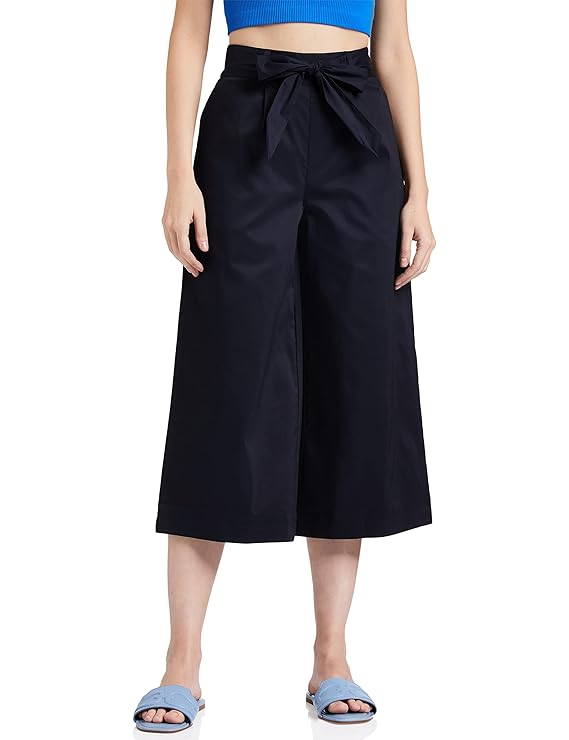 Symbol Women's High Rise Calf Length Culotte Office Pants (with Self Fabric Belt) bottomwear