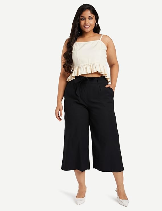 Symbol Women's High Rise Calf Length Culotte Office Pants (with Self Fabric Belt) bottomwear