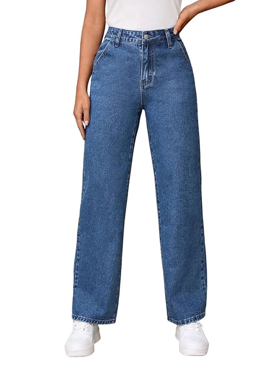 Women's Solid Cotton Lycra Blend High Rise Straight Fit Jeans bottomwear