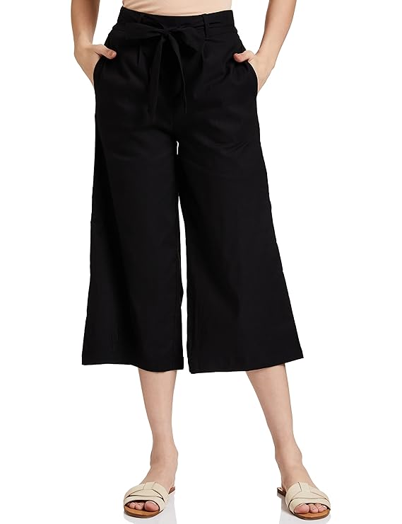 Symbol Women's High Rise Calf Length Culotte Office Pants (with Self Fabric Belt) bottomwear