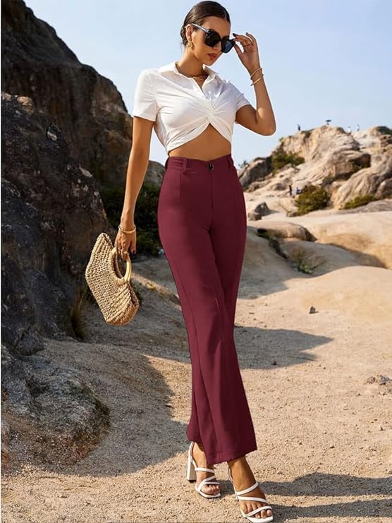 ROYALICA Women's High-Waisted Pant |Bell Bottom Trendy Retro-Chic Trousers - Perfect for Every Occasion bottomwear