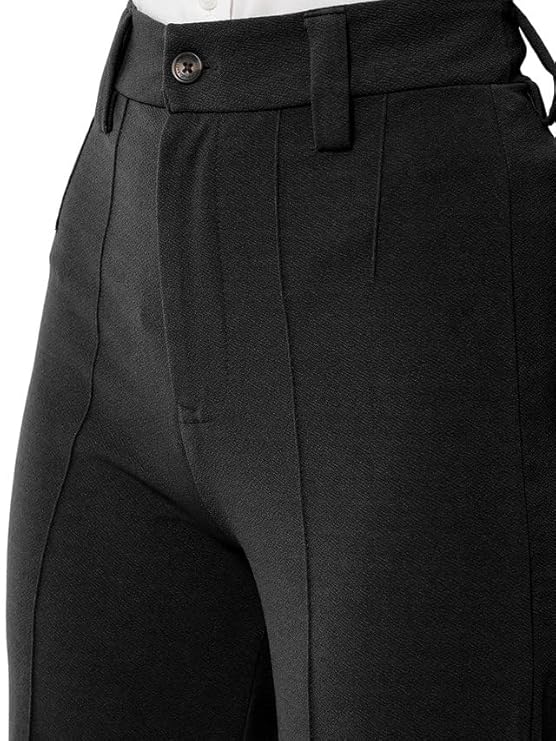 SIRIL Women's Lycra Solid Regular Fit Button and Zipper Clouser Straight Trouser Pant bottomwear