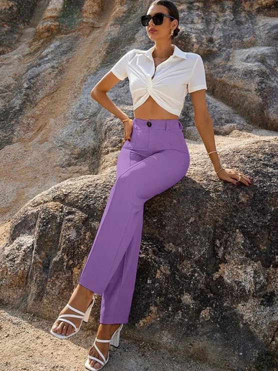 ROYALICA Women's High-Waisted Pant |Bell Bottom Trendy Retro-Chic Trousers - Perfect for Every Occasion bottomwear