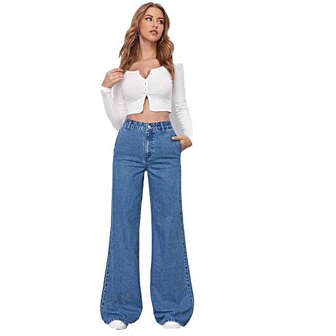 SHIE DENIM Womens Jeans Mid Waisted Straight Leg Loose Stretchy Lightweight Tummy Control Trendy Jeans for Women bottomwear