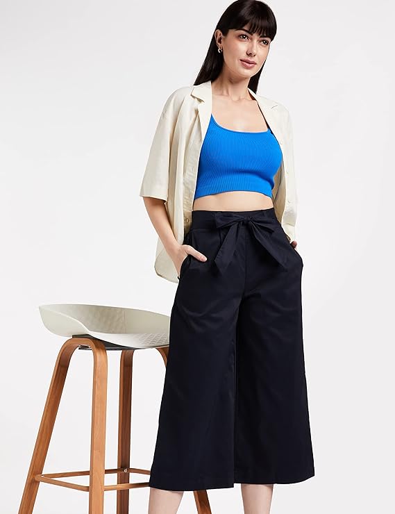 Symbol Women's High Rise Calf Length Culotte Office Pants (with Self Fabric Belt) bottomwear