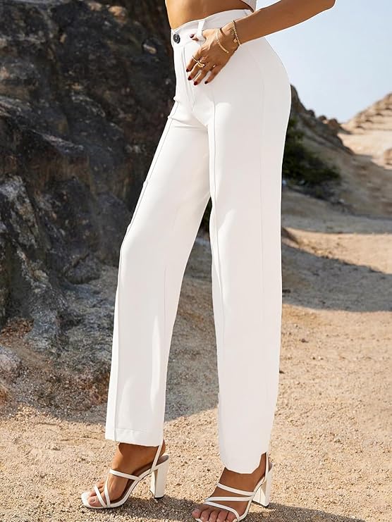 Women's Regular Fit High Rise Solid Trousers bottomwear