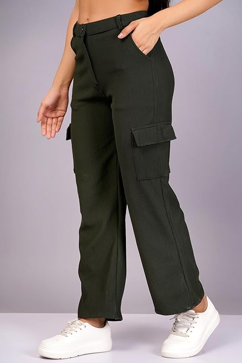 Sheen and Shine Women's & Girls' Cargo Baggy Jeans for Girls & Women Solid High Waist with Pockets Cargo Pants  bottomwear