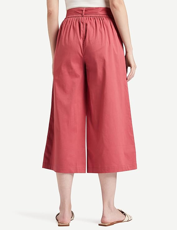 Symbol Women's High Rise Calf Length Culotte Office Pants (with Self Fabric Belt) bottomwear