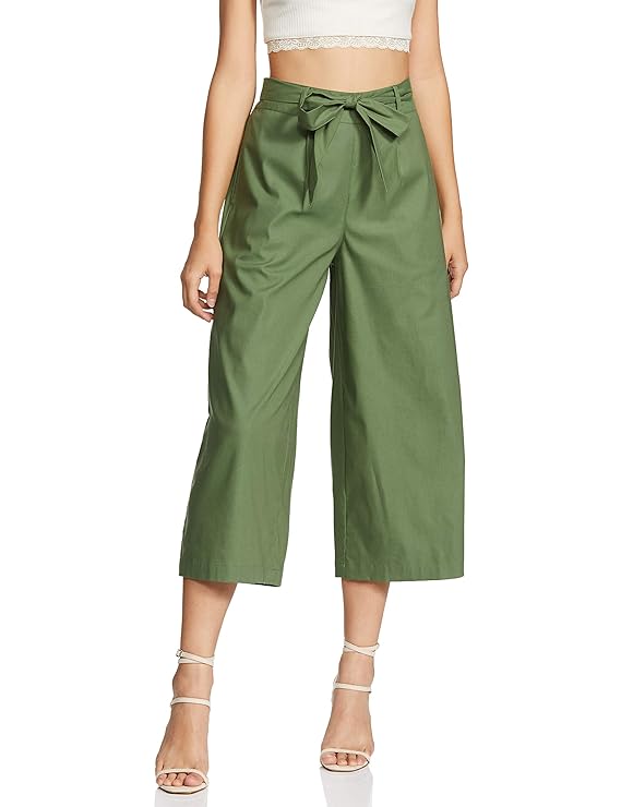 Symbol Women's High Rise Calf Length Culotte Office Pants (with Self Fabric Belt) bottomwear