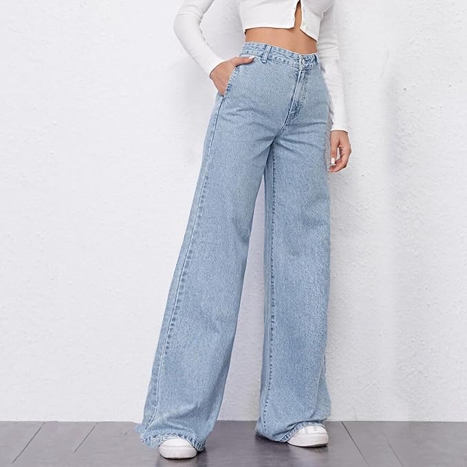 SHIE DENIM Womens Jeans Mid Waisted Straight Leg Loose Stretchy Lightweight Tummy Control Trendy Jeans for Women bottomwear