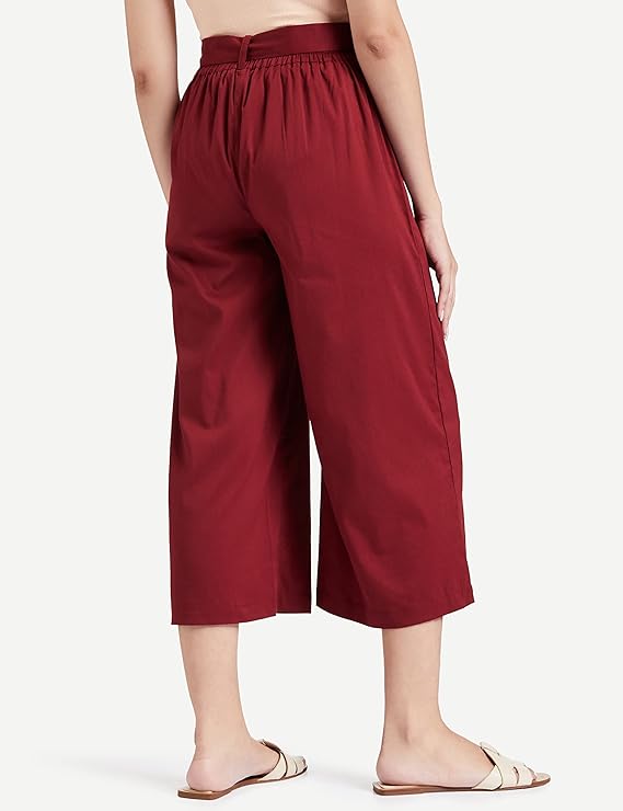 Symbol Women's High Rise Calf Length Culotte Office Pants (with Self Fabric Belt) bottomwear