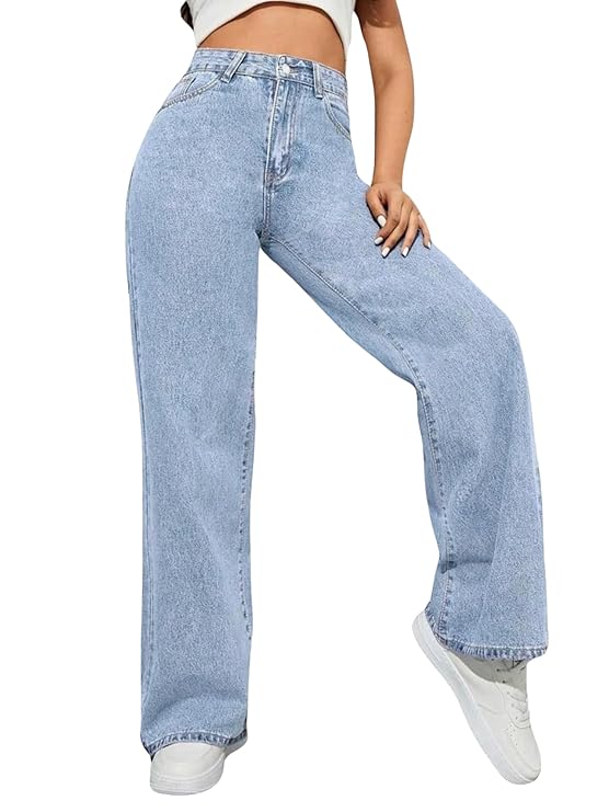 female High Waist Boyfriend Women Jeans Cotton Lycra Stretchable Wide Leg Denim bottomwear