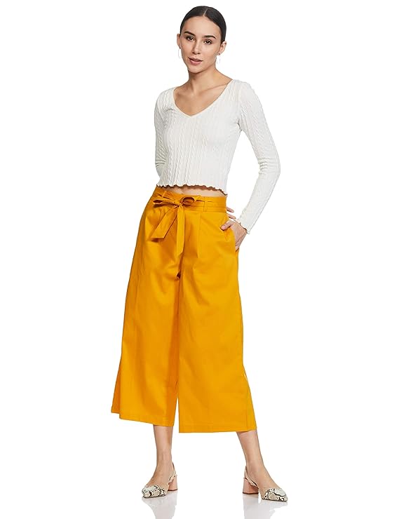 Symbol Women's High Rise Calf Length Culotte Office Pants (with Self Fabric Belt) bottomwear