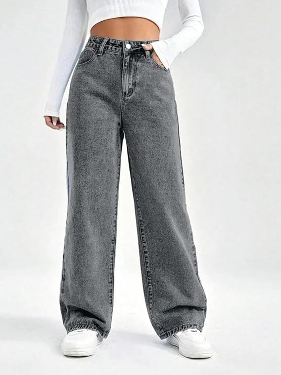 female High Waist Boyfriend Women Jeans Cotton Lycra Stretchable Wide Leg Denim bottomwear