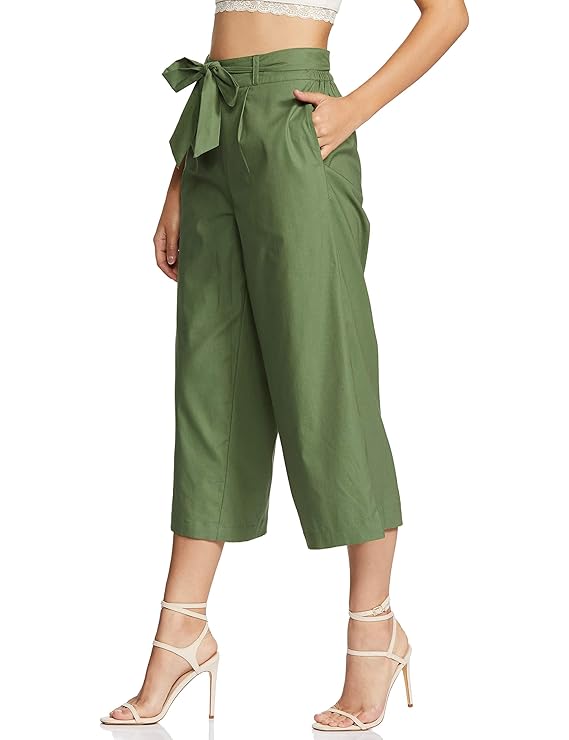 Symbol Women's High Rise Calf Length Culotte Office Pants (with Self Fabric Belt) bottomwear