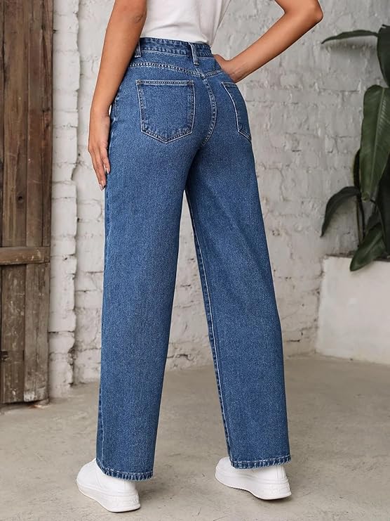 Women's Solid Cotton Lycra Blend High Rise Straight Fit Jeans bottomwear